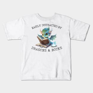 Easily Distracted by Dragons and Books Introvert Shirt Kids T-Shirt